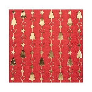 Christmas Red and Gold Foil Trees Paper Dinner Napkins